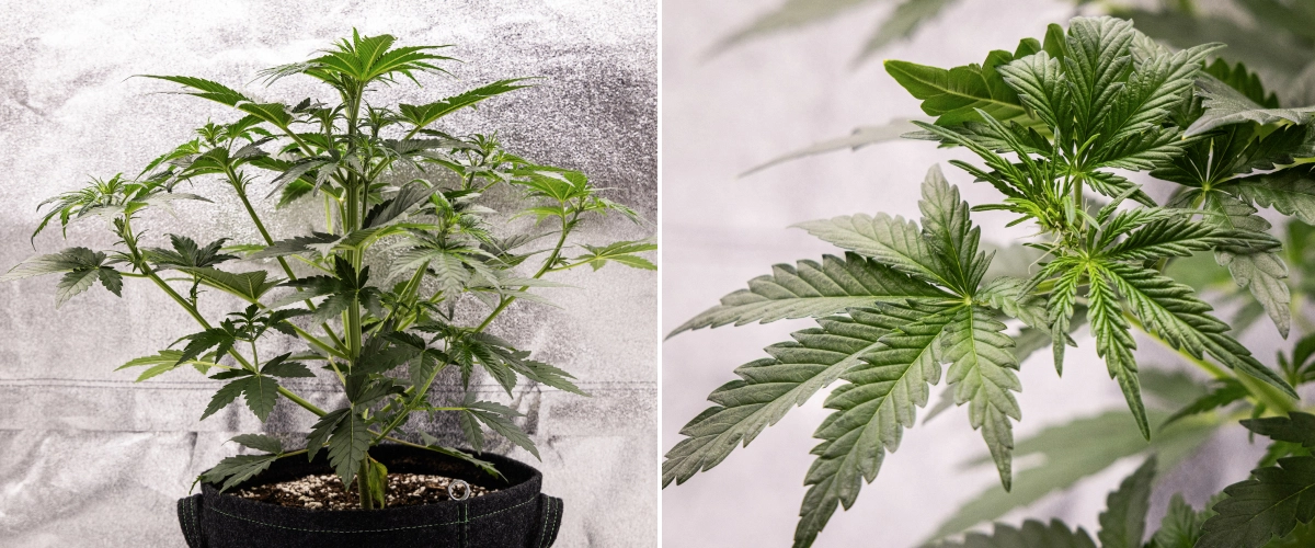 Informe de cultiu de Royal Creamatic: setmana 4, inici de la floració Planta de cànnabis Royal Creamatic a la setmana 4, mostrant l’inici de la floració, fullatge verd saludable, pistils frescos i un fort desenvolupament de les branques.