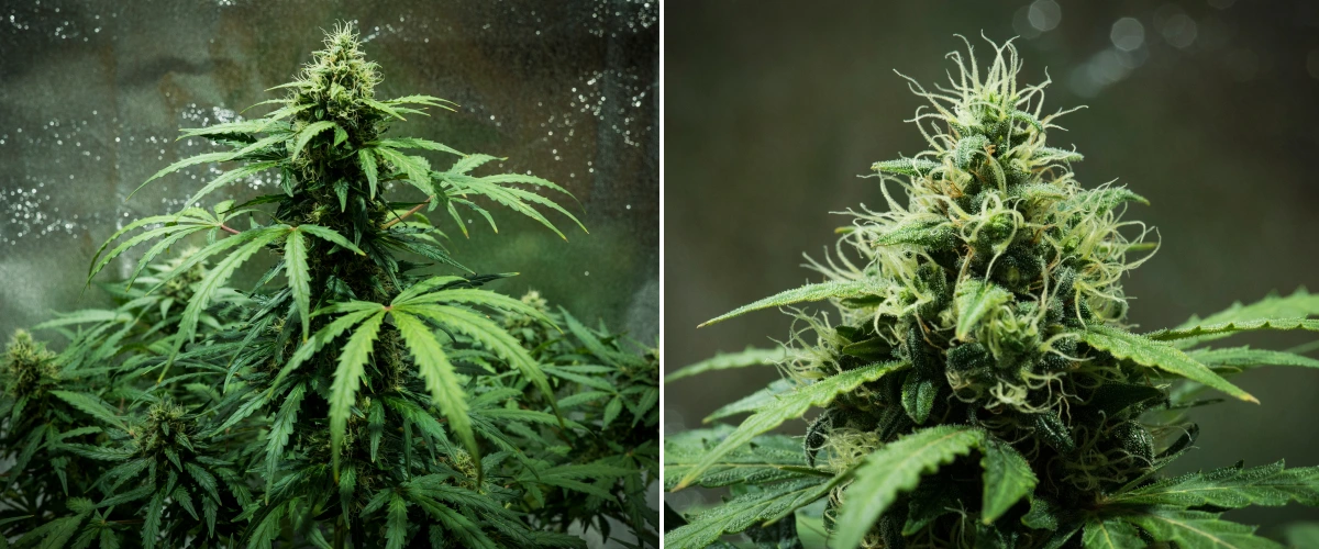 Informe de cultiu de Royal Dwarf: setmana 7, cabdells densos Planta de cànnabis Royal Dwarf a la setmana 7, mostrant cabdells densos i enganxosos, pistils blancs, flors resinoses i fullatge verd saludable.