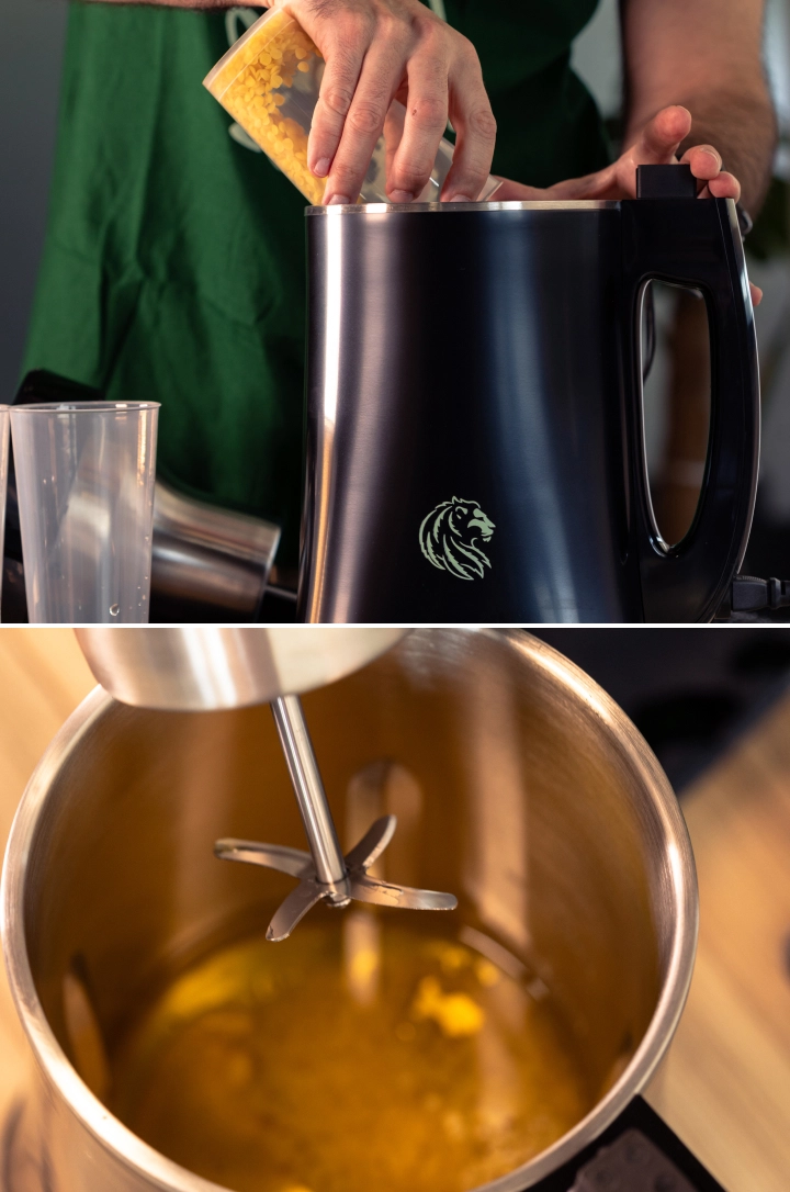 Learn how to add beeswax to warm cannabis-infused oil and blend it smoothly to create a natural cannabis balm.